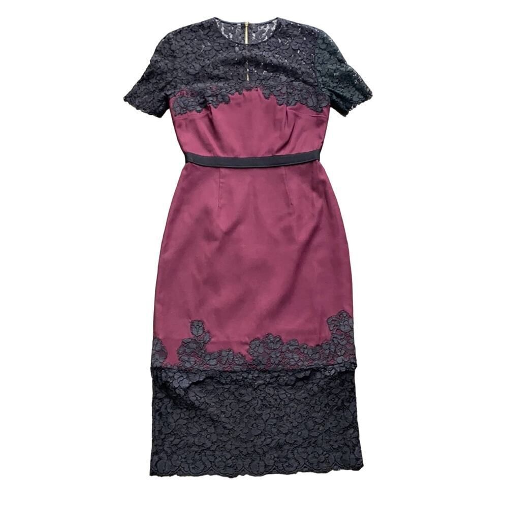 ERDEM Designer Sheath Dress Womens Sz 2 Lace Luxury Feminine Cocktail Burgundy